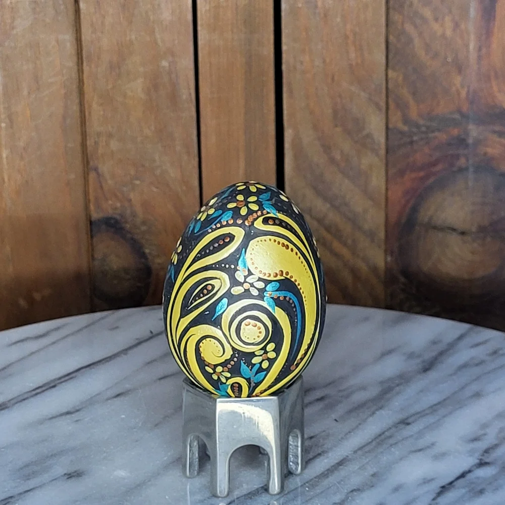 Handcrafted Yellow and Blue Decorative Egg - Picture 6 of 10
